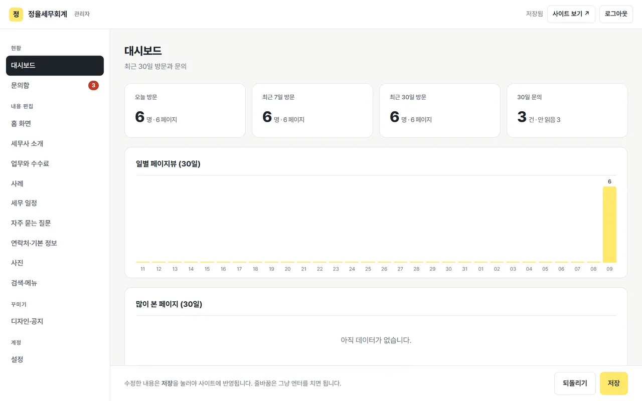 관리자 모드 방문자 대시보드