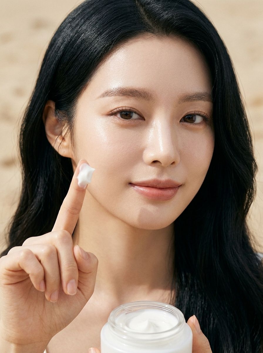 손끝에 배리어 크림을 올린 모습
