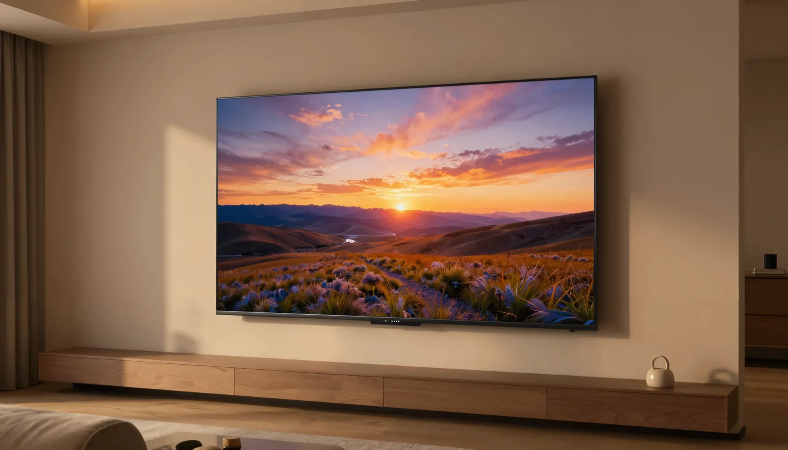 저녁 거실의 대형 TV